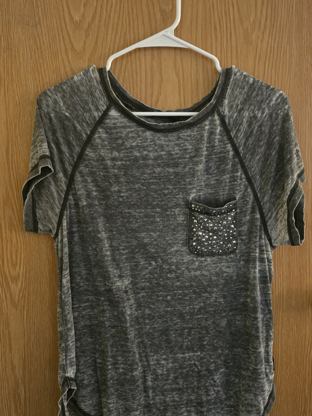 7 For All Mankind - Women's Charcoal Short Sleeve Top with Studded Pocket